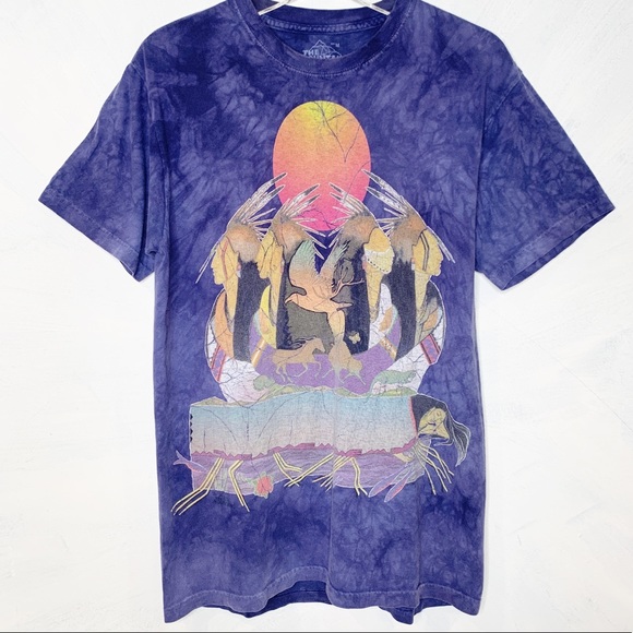 The Mountain Tops - Native American Graphic Boho Tie Dye Tee Medium